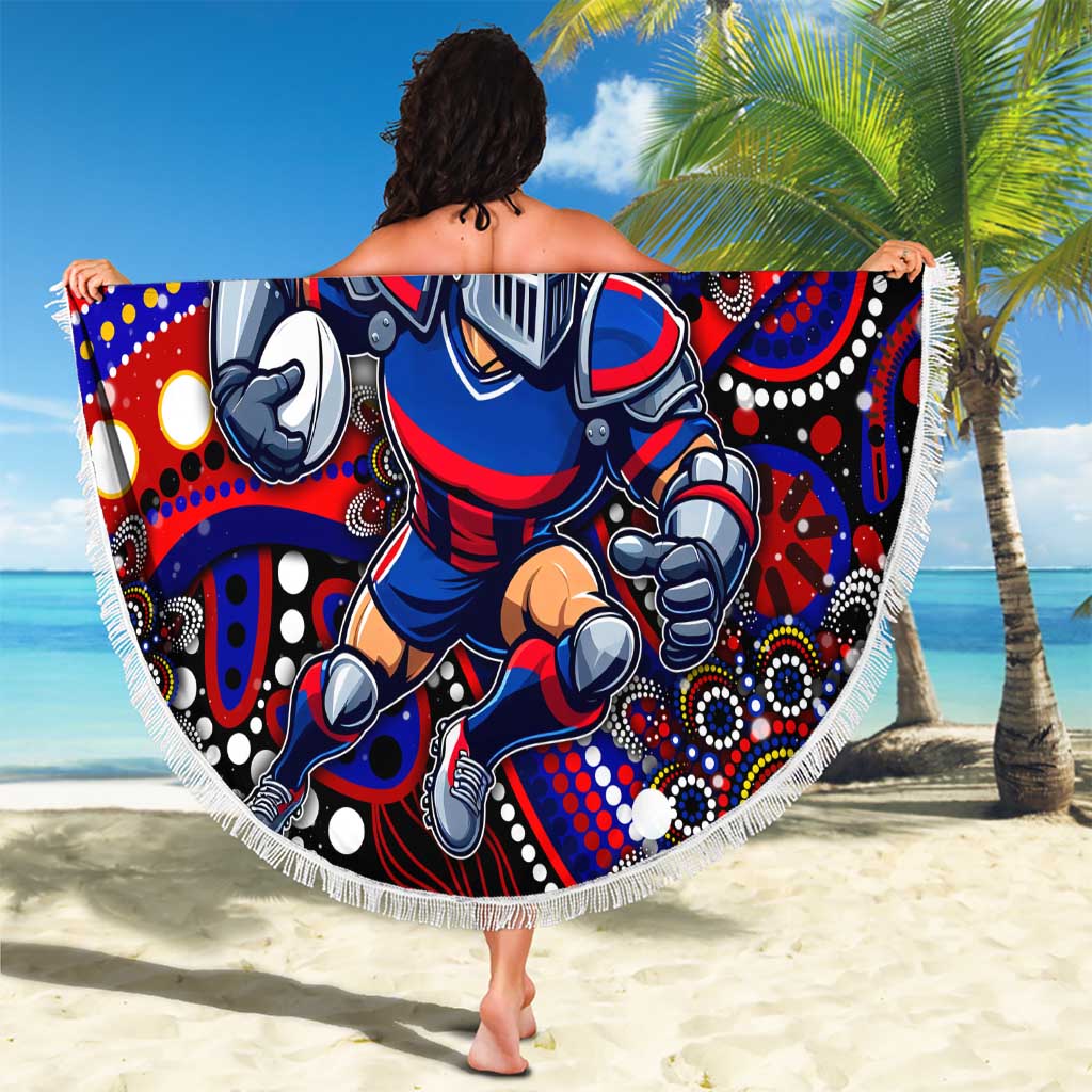 Merry Christmas Newcastle Knights Beach Blanket Aboriginal Santa Rugby Mascot - Novocastrians