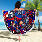 Merry Christmas Newcastle Knights Beach Blanket Aboriginal Santa Rugby Mascot - Novocastrians
