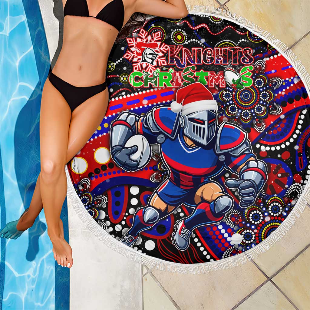 Merry Christmas Newcastle Knights Beach Blanket Aboriginal Santa Rugby Mascot - Novocastrians