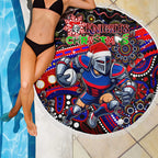 Merry Christmas Newcastle Knights Beach Blanket Aboriginal Santa Rugby Mascot - Novocastrians