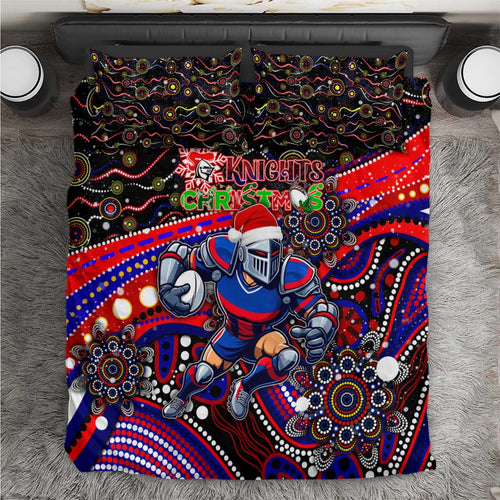 Merry Christmas Newcastle Knights Bedding Set Aboriginal Santa Rugby Mascot - Novocastrians