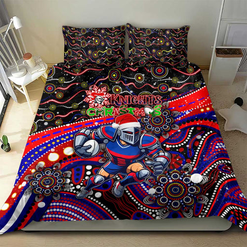 Merry Christmas Newcastle Knights Bedding Set Aboriginal Santa Rugby Mascot - Novocastrians