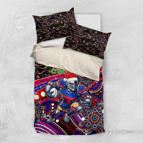 Merry Christmas Newcastle Knights Bedding Set Aboriginal Santa Rugby Mascot - Novocastrians