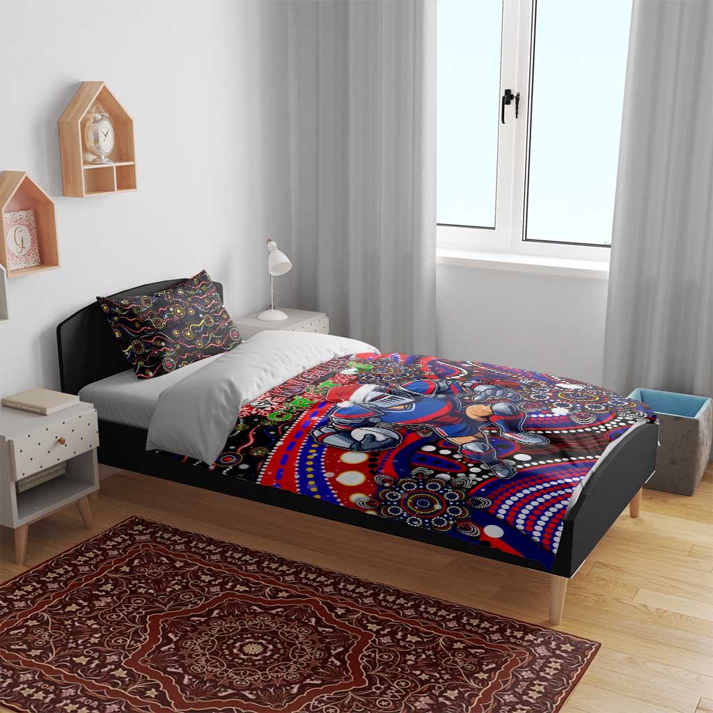 Merry Christmas Newcastle Knights Bedding Set Aboriginal Santa Rugby Mascot - Novocastrians