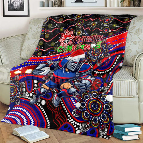 Merry Christmas Newcastle Knights Blanket Aboriginal Santa Rugby Mascot - Novocastrians