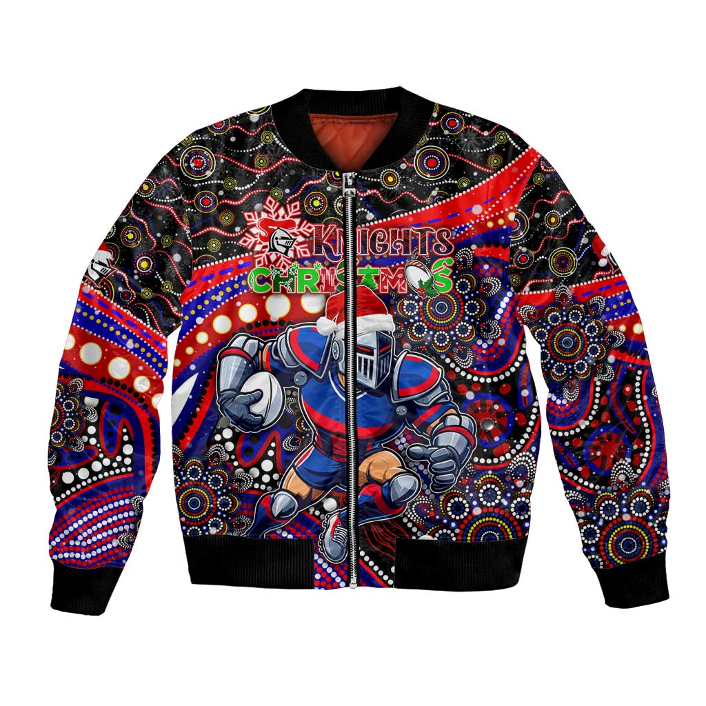 Merry Christmas Newcastle Knights Bomber Jacket Aboriginal Santa Rugby Mascot - Novocastrians