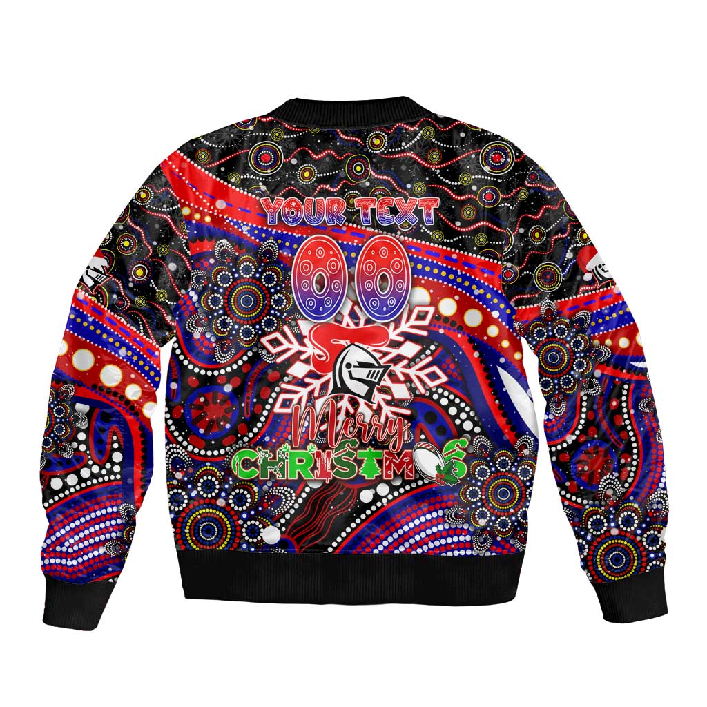 Merry Christmas Newcastle Knights Bomber Jacket Aboriginal Santa Rugby Mascot - Novocastrians