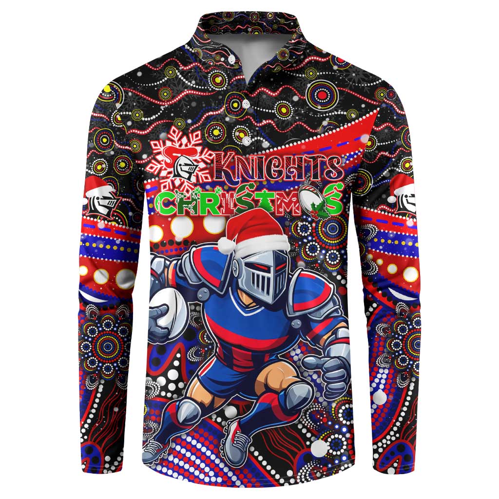 Merry Christmas Newcastle Knights Button Sweatshirt Aboriginal Santa Rugby Mascot - Novocastrians