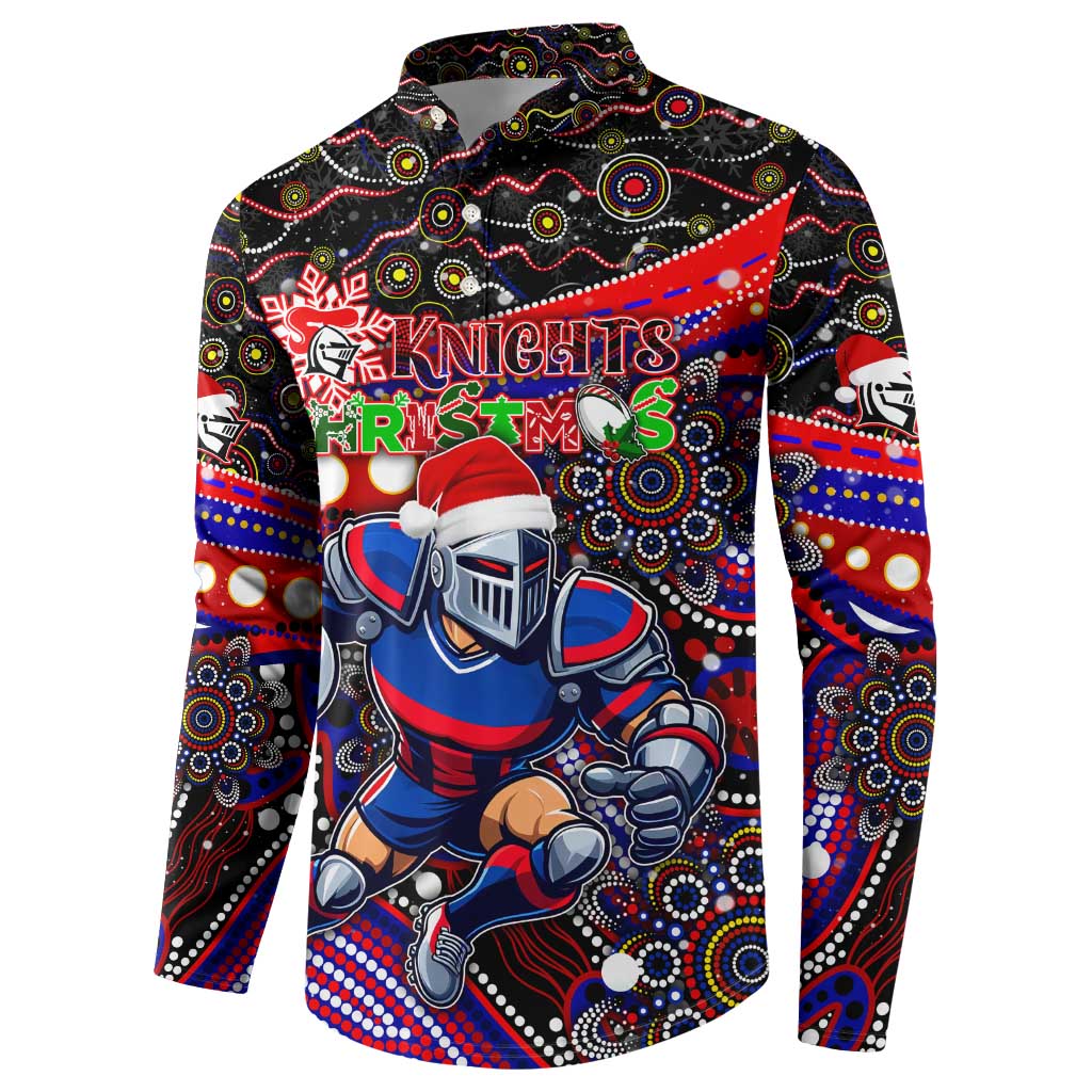 Merry Christmas Newcastle Knights Button Sweatshirt Aboriginal Santa Rugby Mascot - Novocastrians