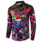 Merry Christmas Newcastle Knights Button Sweatshirt Aboriginal Santa Rugby Mascot - Novocastrians