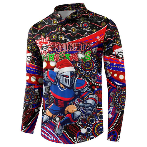 Merry Christmas Newcastle Knights Button Sweatshirt Aboriginal Santa Rugby Mascot - Novocastrians