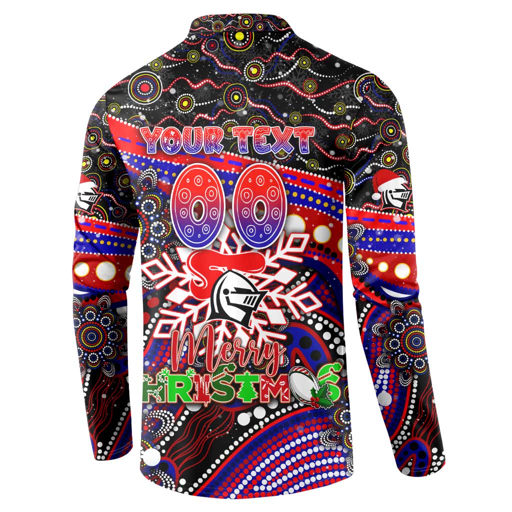 Merry Christmas Newcastle Knights Button Sweatshirt Aboriginal Santa Rugby Mascot - Novocastrians