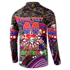Merry Christmas Newcastle Knights Button Sweatshirt Aboriginal Santa Rugby Mascot - Novocastrians
