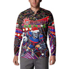 Merry Christmas Newcastle Knights Button Sweatshirt Aboriginal Santa Rugby Mascot - Novocastrians