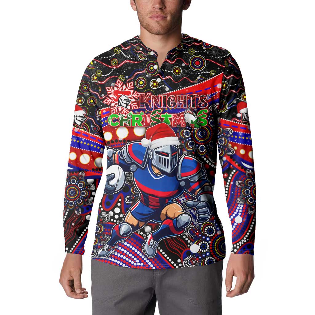 Merry Christmas Newcastle Knights Button Sweatshirt Aboriginal Santa Rugby Mascot - Novocastrians