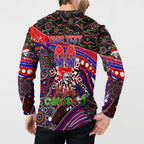 Merry Christmas Newcastle Knights Button Sweatshirt Aboriginal Santa Rugby Mascot - Novocastrians