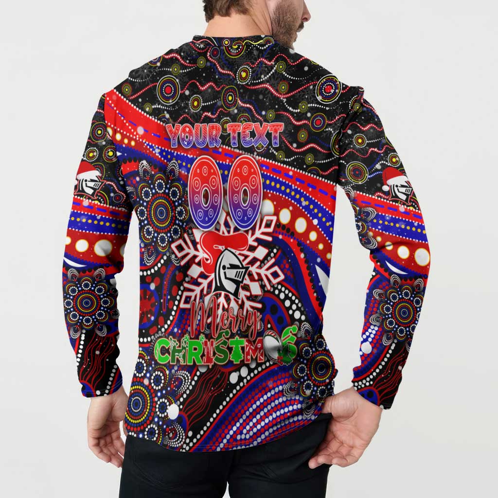 Merry Christmas Newcastle Knights Button Sweatshirt Aboriginal Santa Rugby Mascot - Novocastrians