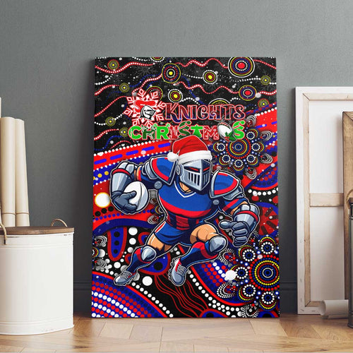 Merry Christmas Newcastle Knights Canvas Wall Art Aboriginal Santa Rugby Mascot - Novocastrians