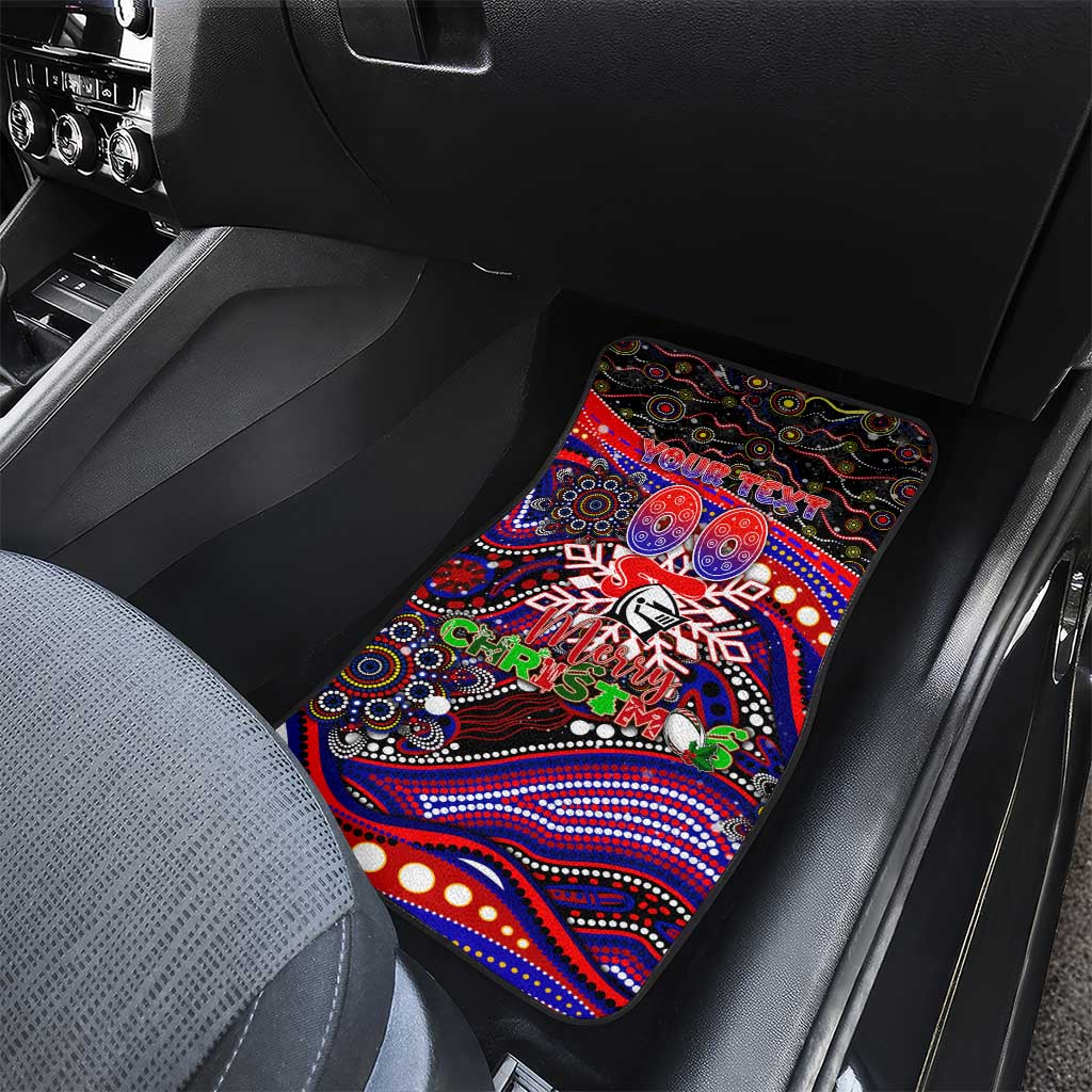 Merry Christmas Newcastle Knights Car Mats Aboriginal Santa Rugby Mascot - Novocastrians