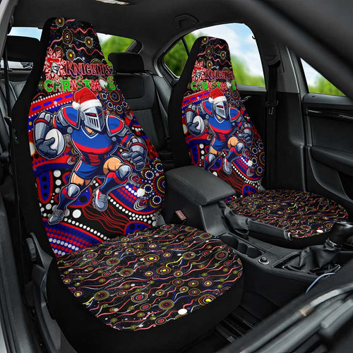 Merry Christmas Newcastle Knights Car Seat Cover Aboriginal Santa Rugby Mascot - Novocastrians