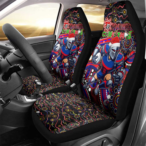 Merry Christmas Newcastle Knights Car Seat Cover Aboriginal Santa Rugby Mascot - Novocastrians