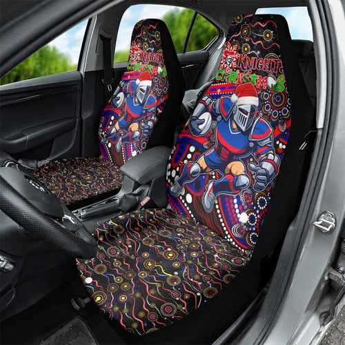 Merry Christmas Newcastle Knights Car Seat Cover Aboriginal Santa Rugby Mascot - Novocastrians