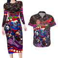 Merry Christmas Newcastle Knights Couples Matching Long Sleeve Bodycon Dress and Hawaiian Shirt Aboriginal Santa Rugby Mascot - Novocastrians