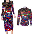 Merry Christmas Newcastle Knights Couples Matching Long Sleeve Bodycon Dress and Long Sleeve Button Shirt Aboriginal Santa Rugby Mascot - Novocastrians