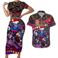 Merry Christmas Newcastle Knights Couples Matching Short Sleeve Bodycon Dress and Hawaiian Shirt Aboriginal Santa Rugby Mascot - Novocastrians