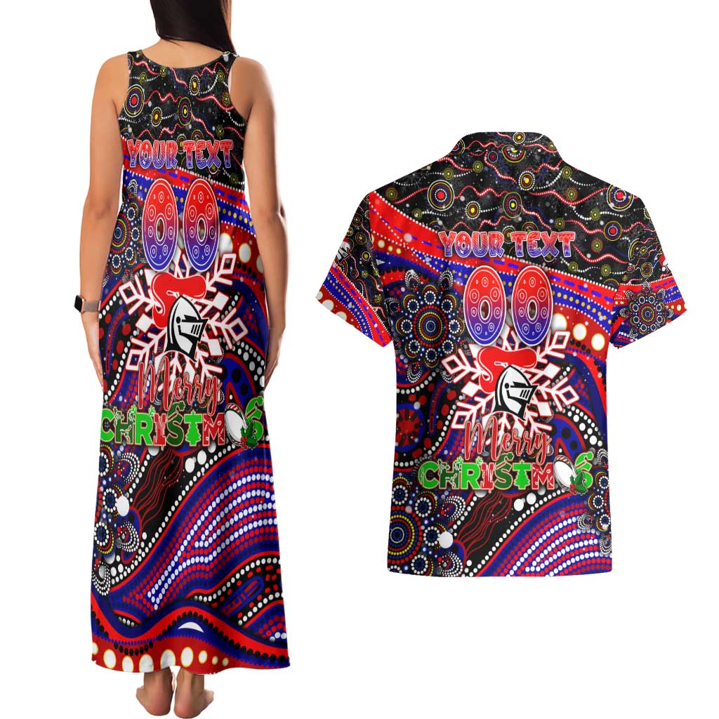 Merry Christmas Newcastle Knights Couples Matching Tank Maxi Dress and Hawaiian Shirt Aboriginal Santa Rugby Mascot - Novocastrians