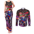 Merry Christmas Newcastle Knights Couples Matching Tank Maxi Dress and Long Sleeve Button Shirt Aboriginal Santa Rugby Mascot - Novocastrians