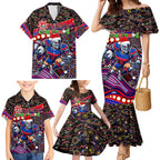 Merry Christmas Newcastle Knights Family Matching Mermaid Dress and Hawaiian Shirt Aboriginal Santa Rugby Mascot - Novocastrians