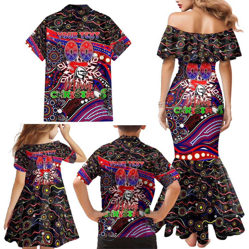 Merry Christmas Newcastle Knights Family Matching Mermaid Dress and Hawaiian Shirt Aboriginal Santa Rugby Mascot - Novocastrians