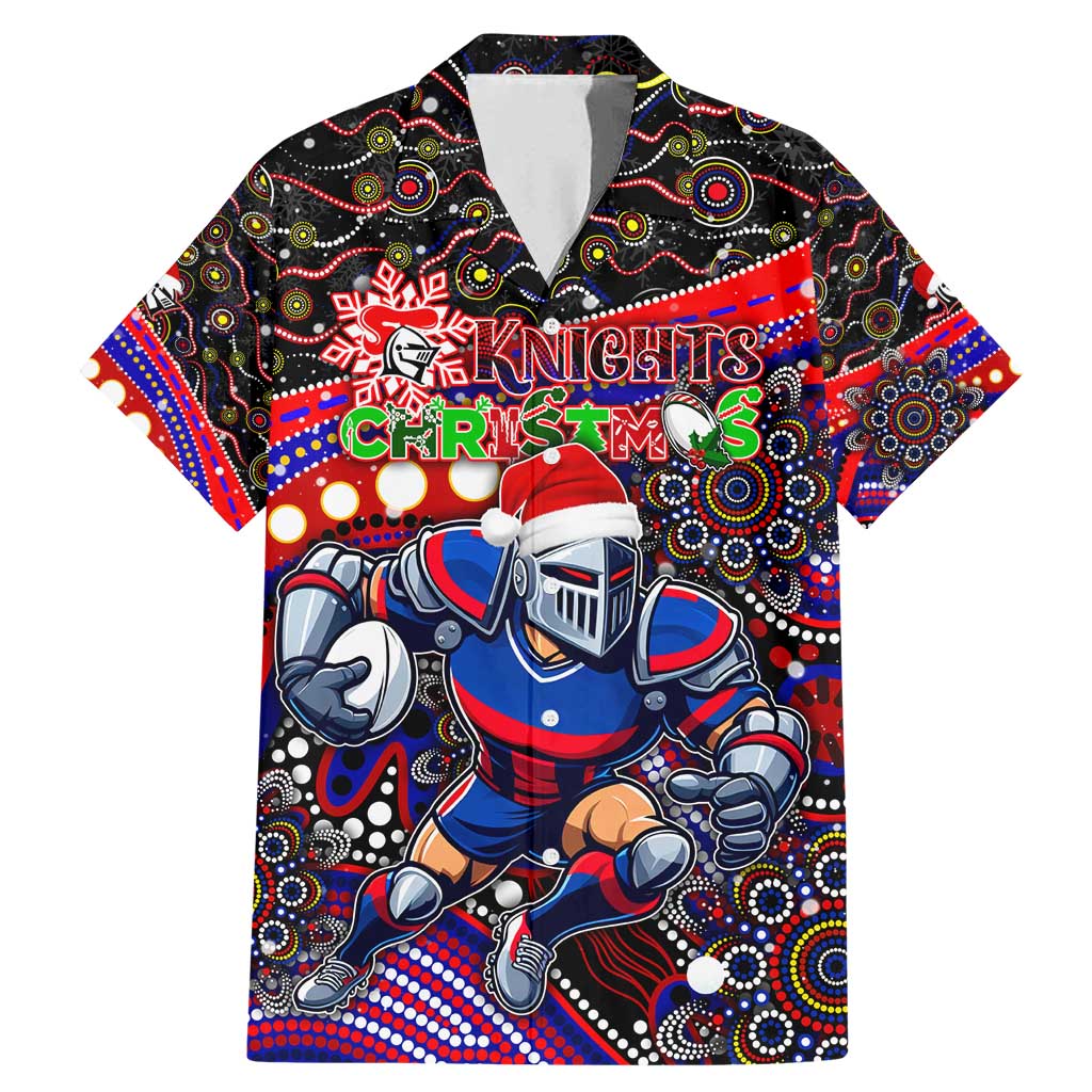 Merry Christmas Newcastle Knights Family Matching Mermaid Dress and Hawaiian Shirt Aboriginal Santa Rugby Mascot - Novocastrians