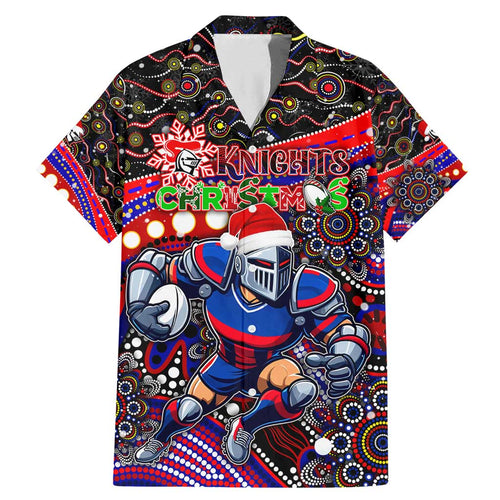 Merry Christmas Newcastle Knights Family Matching Mermaid Dress and Hawaiian Shirt Aboriginal Santa Rugby Mascot - Novocastrians
