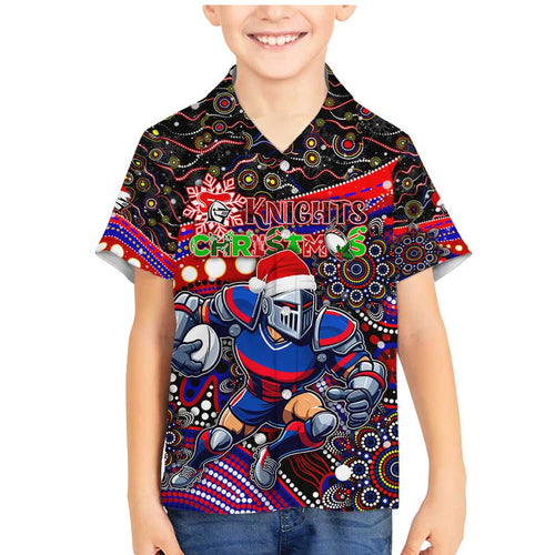 Merry Christmas Newcastle Knights Family Matching Mermaid Dress and Hawaiian Shirt Aboriginal Santa Rugby Mascot - Novocastrians