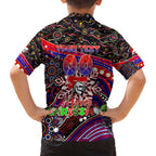 Merry Christmas Newcastle Knights Family Matching Off The Shoulder Long Sleeve Dress and Hawaiian Shirt Aboriginal Santa Rugby Mascot - Novocastrians