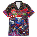 Merry Christmas Newcastle Knights Family Matching Off The Shoulder Long Sleeve Dress and Hawaiian Shirt Aboriginal Santa Rugby Mascot - Novocastrians