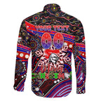 Merry Christmas Newcastle Knights Family Matching Off The Shoulder Long Sleeve Dress and Hawaiian Shirt Aboriginal Santa Rugby Mascot - Novocastrians
