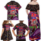 Merry Christmas Newcastle Knights Family Matching Off Shoulder Maxi Dress and Hawaiian Shirt Aboriginal Santa Rugby Mascot - Novocastrians