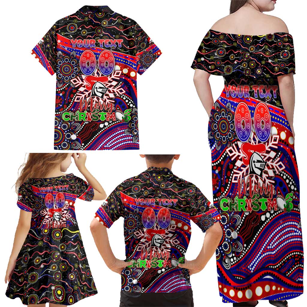 Merry Christmas Newcastle Knights Family Matching Off Shoulder Maxi Dress and Hawaiian Shirt Aboriginal Santa Rugby Mascot - Novocastrians