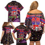 Merry Christmas Newcastle Knights Family Matching Off Shoulder Short Dress and Hawaiian Shirt Aboriginal Santa Rugby Mascot - Novocastrians