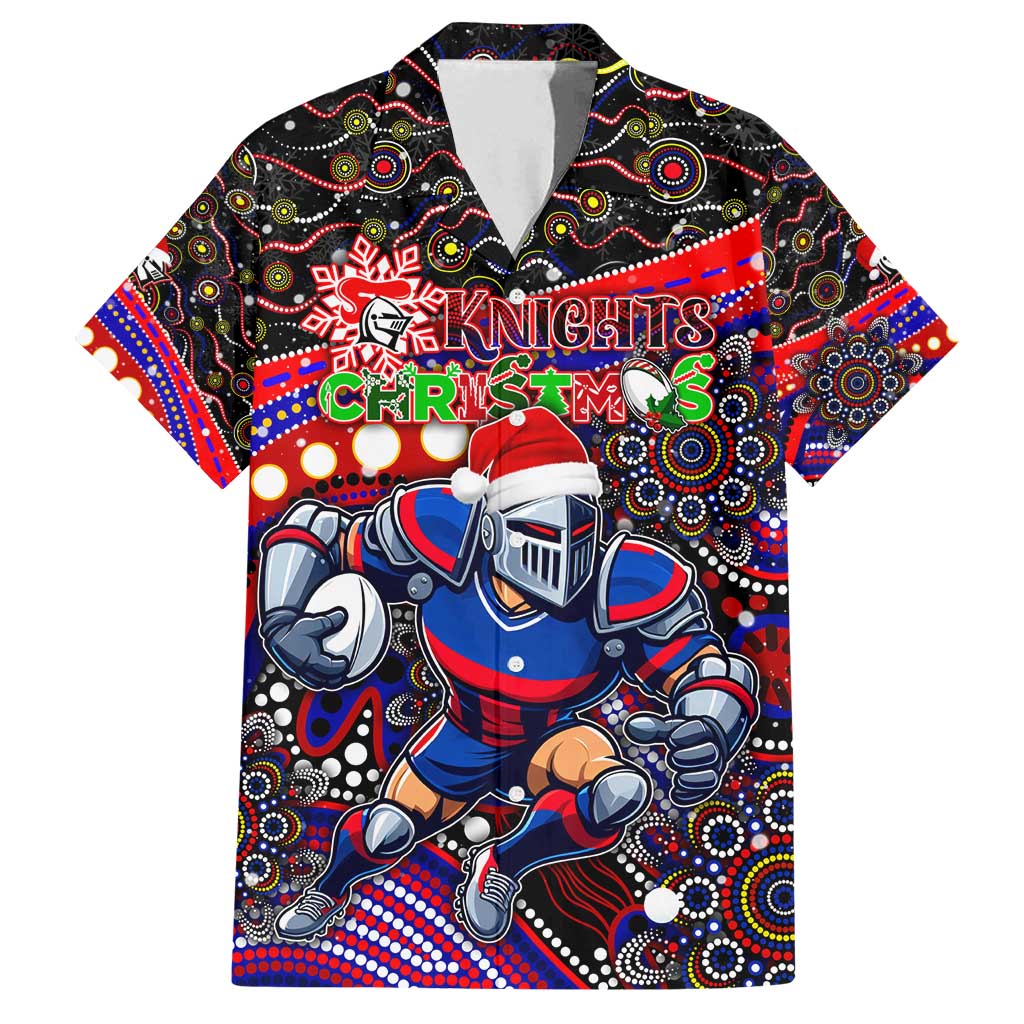 Merry Christmas Newcastle Knights Family Matching Puletasi and Hawaiian Shirt Aboriginal Santa Rugby Mascot - Novocastrians