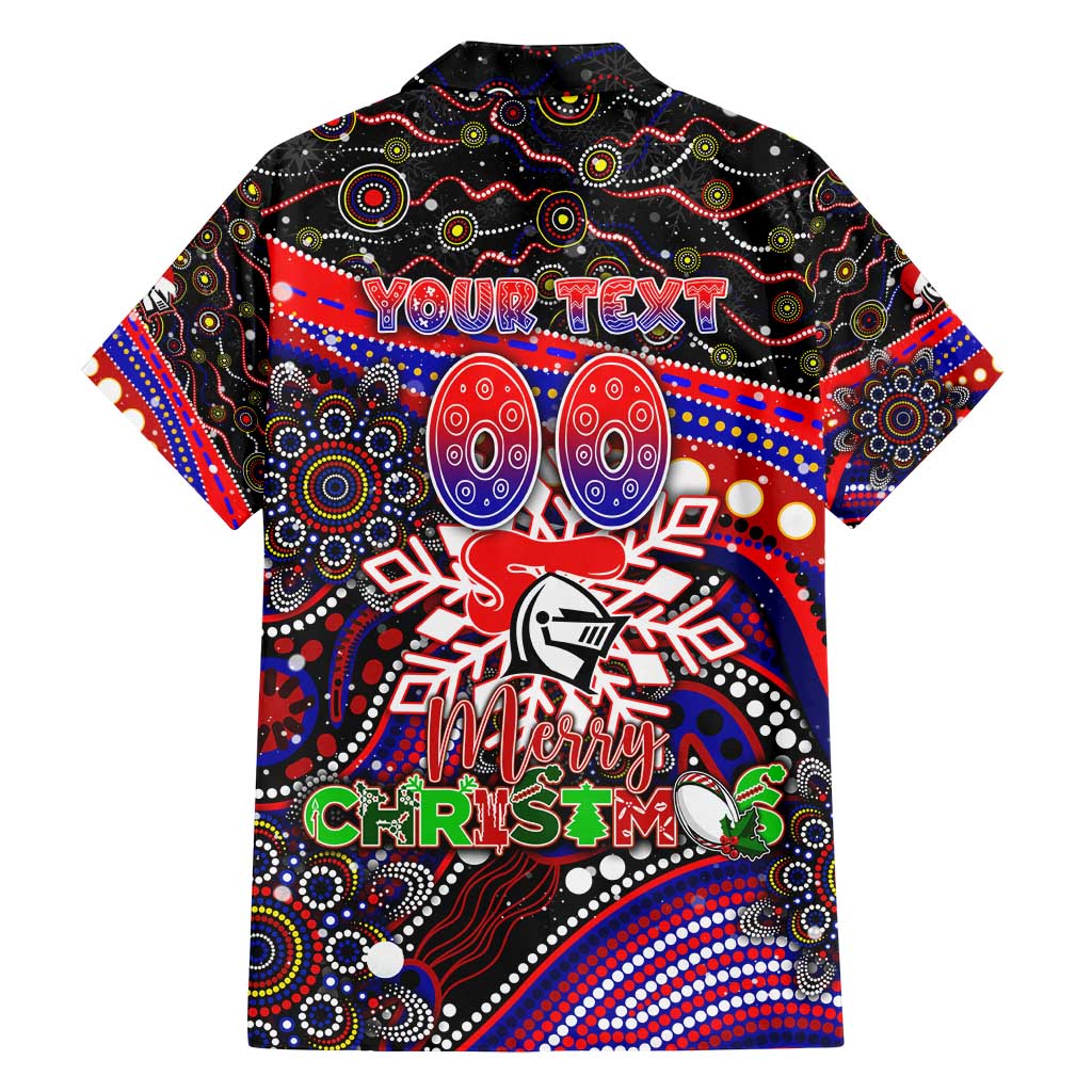 Merry Christmas Newcastle Knights Family Matching Puletasi and Hawaiian Shirt Aboriginal Santa Rugby Mascot - Novocastrians