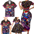 Merry Christmas Newcastle Knights Family Matching Short Sleeve Bodycon Dress and Hawaiian Shirt Aboriginal Santa Rugby Mascot - Novocastrians