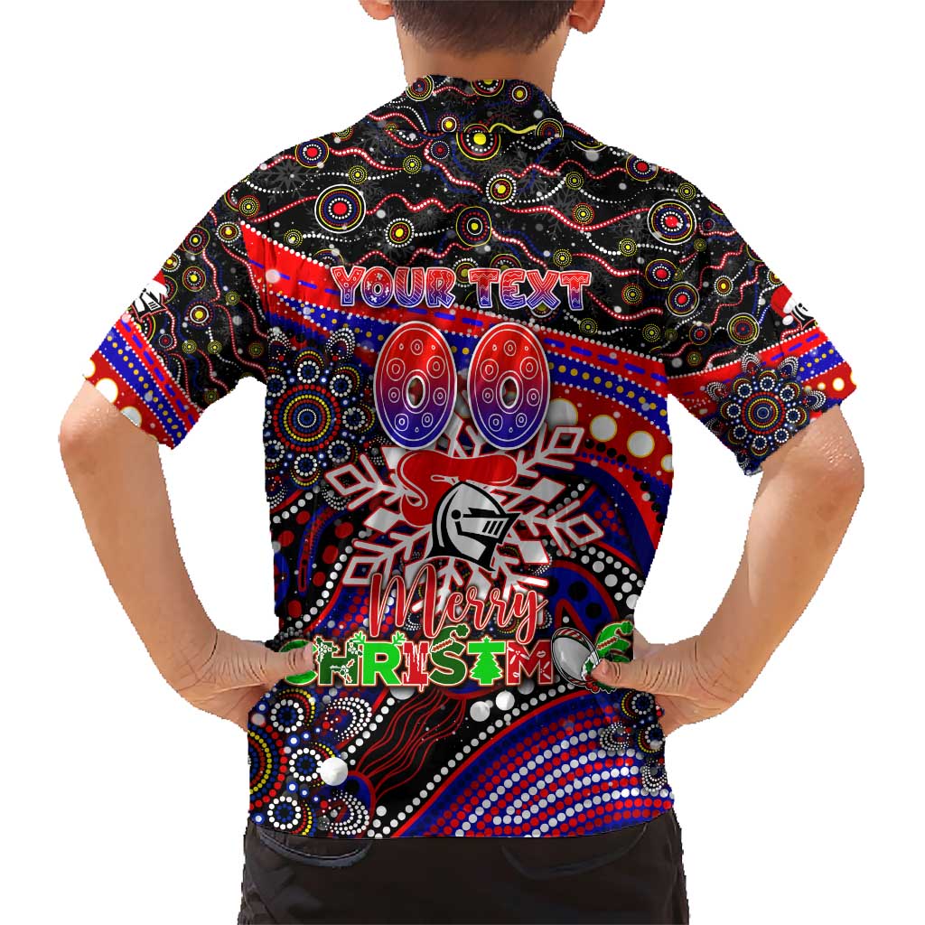Merry Christmas Newcastle Knights Family Matching Short Sleeve Bodycon Dress and Hawaiian Shirt Aboriginal Santa Rugby Mascot - Novocastrians