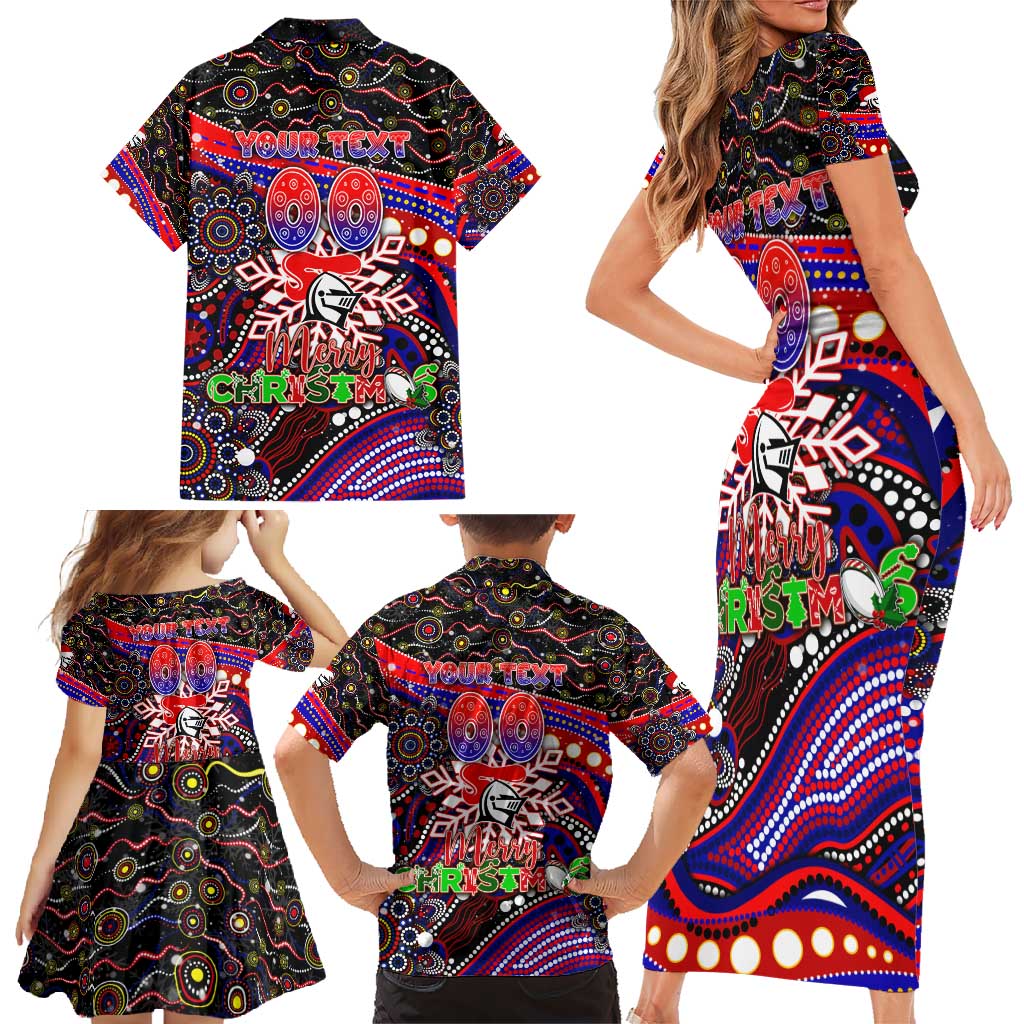 Merry Christmas Newcastle Knights Family Matching Short Sleeve Bodycon Dress and Hawaiian Shirt Aboriginal Santa Rugby Mascot - Novocastrians