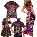 Merry Christmas Newcastle Knights Family Matching Short Sleeve Bodycon Dress and Hawaiian Shirt Aboriginal Santa Rugby Mascot - Novocastrians