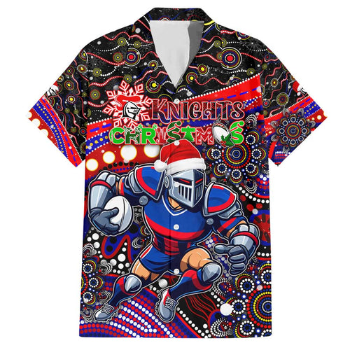 Merry Christmas Newcastle Knights Family Matching Short Sleeve Bodycon Dress and Hawaiian Shirt Aboriginal Santa Rugby Mascot - Novocastrians
