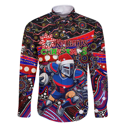 Merry Christmas Newcastle Knights Family Matching Short Sleeve Bodycon Dress and Hawaiian Shirt Aboriginal Santa Rugby Mascot - Novocastrians